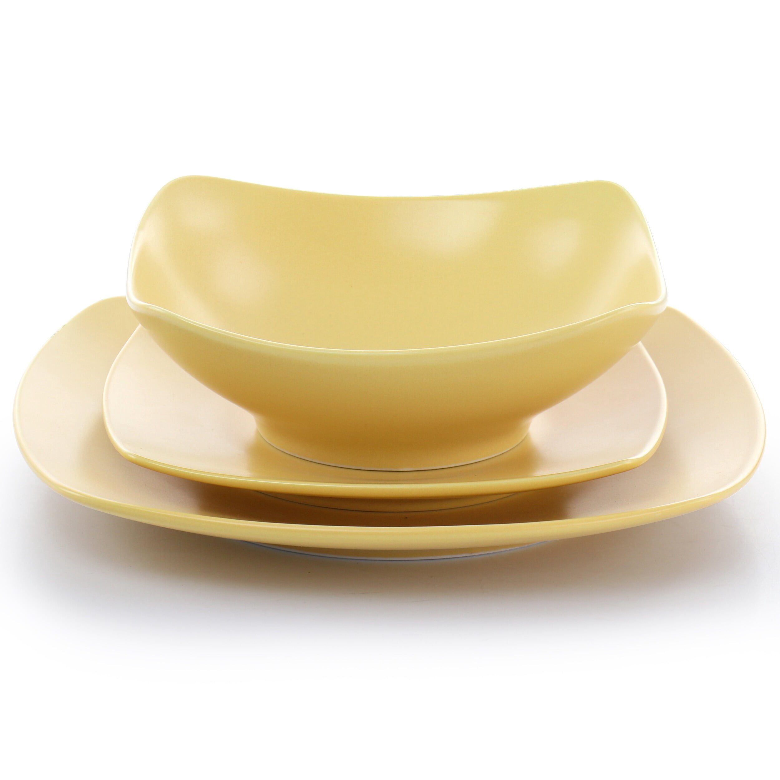 Gibson Home  Zen Buffetware 12 Piece Square Fine Ceramic Dinnerware Set in Matte Yellow - 12 Pieces