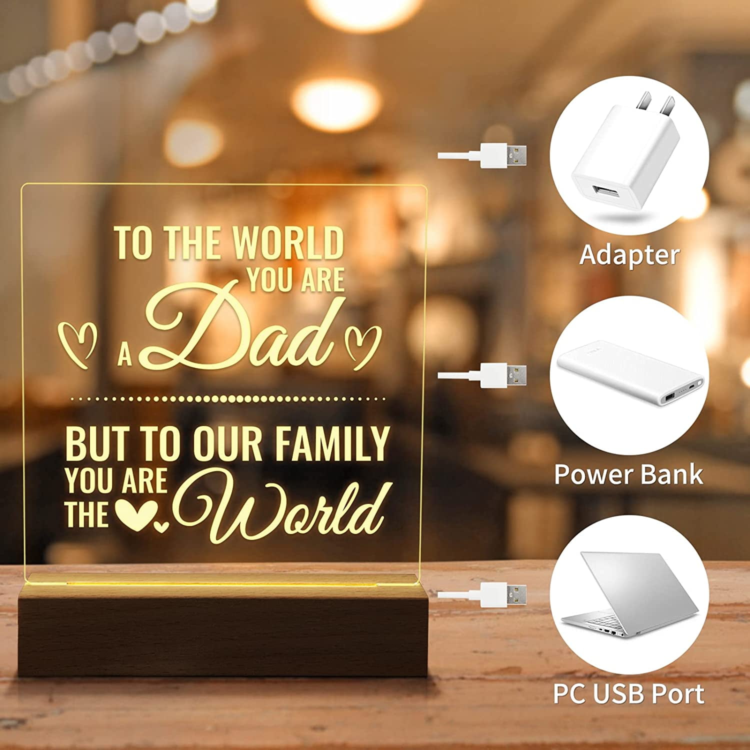 Fathers Day Gifts form Daughter Son for Dad Birthday Engraved Night Light  Lamp