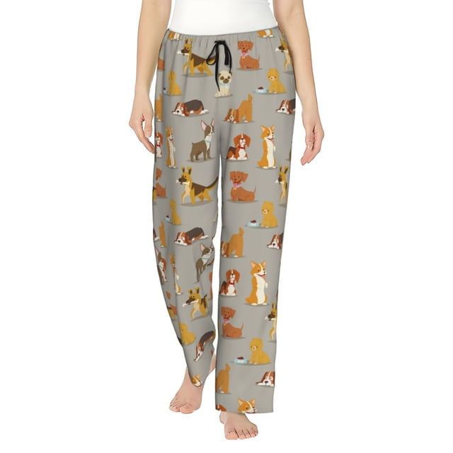Fotbe Cute Dog Pantalones de Pijama para Mujer, Pantalones de Dormir, Pantalones Pj con Cordón y Bolsillos-XX-Large