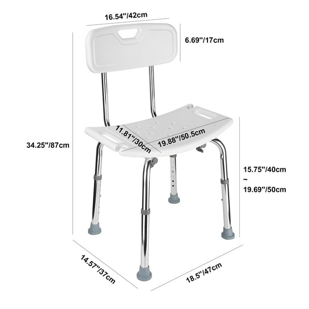 Bathroom Safety Shower Chair with Removable Back Shower Bench Bathtub Seat Hold Up to 300lbs White
