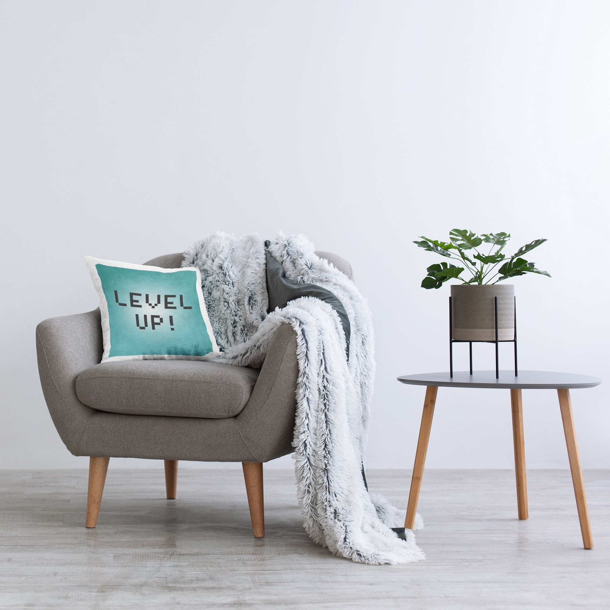 Stupell Industries Level Up Pixel Phrase Decorative Printed Throw Pillow Design by Yass Naffas Designs