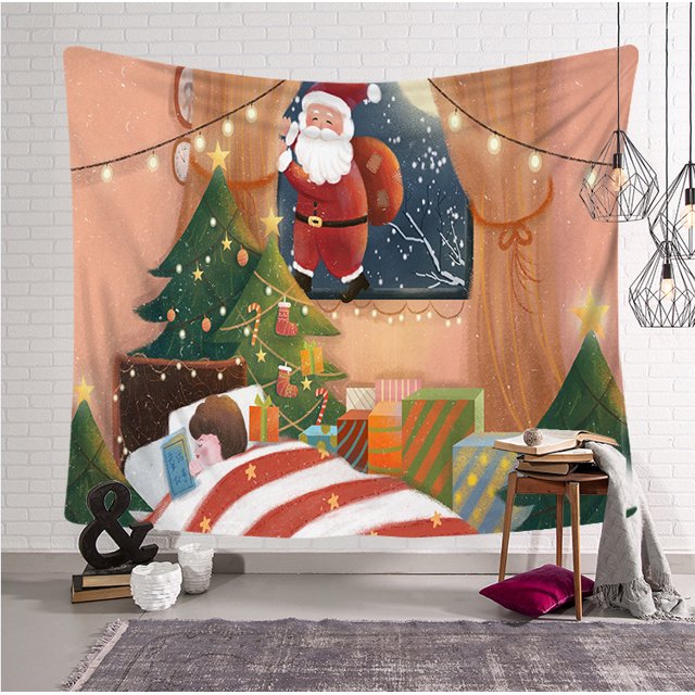 Tapiz de Navidad Árbol de Navidad Tela de Papá Noel Tela de pared Calcetines de Navidad Regalo de Navidad Tapiz colgante de pared Sailing Electrónica