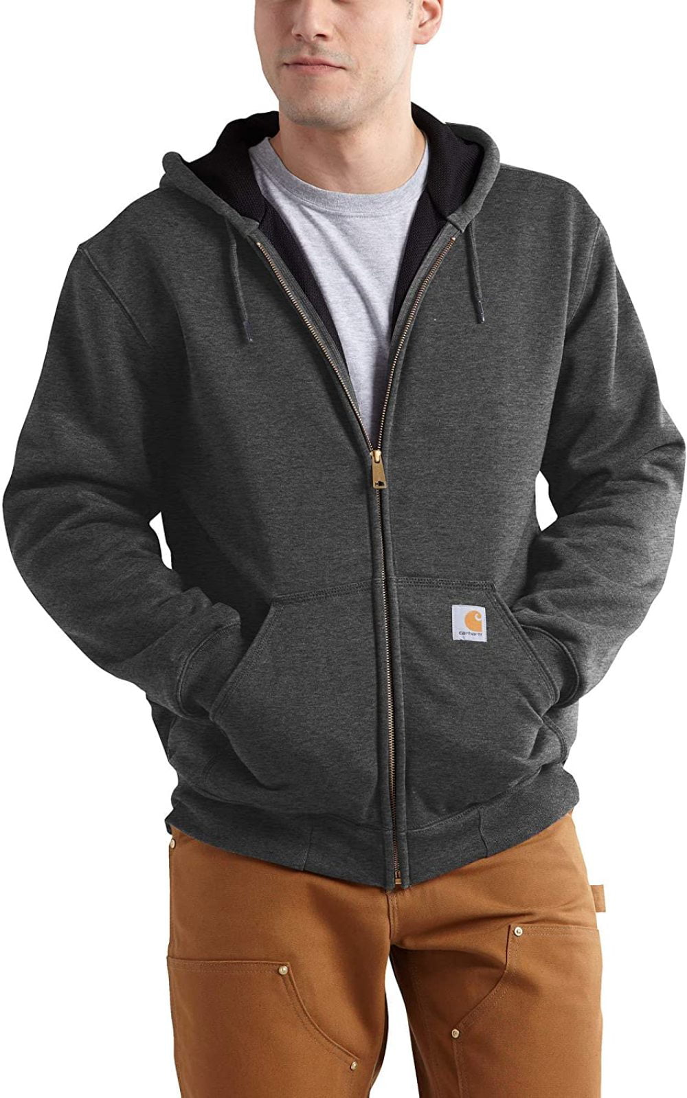 3X-Large/Tall Carbon Heather Carhartt Mens Big B&T RD Rutland Thermal Lined Hooded Zip Front Sweatshirt 