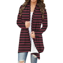 Plus Size Open Front Cardigans for Women Lightweight Striped Casual Fall Cardigan Tops S-5X Loose Comfy Outerwear (S, red)