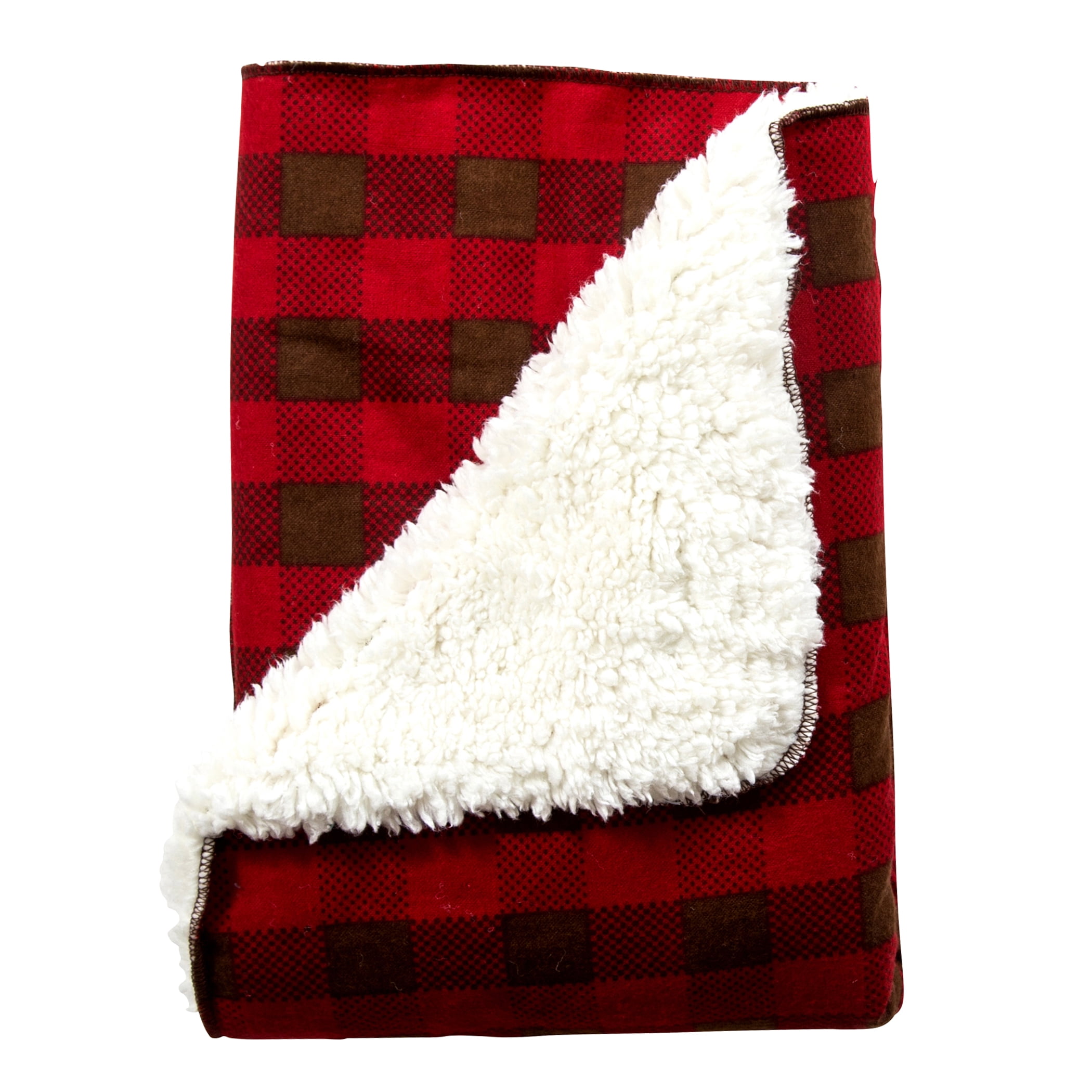 Trend Lab Brown and Red Buffalo Check Faux Shearling Blanket 102218