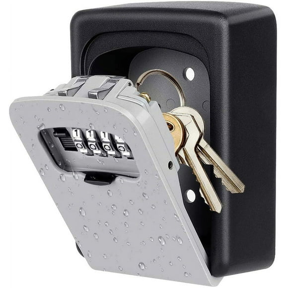 QJUHUNG Key Lock Box - 4 Digits Combination Key Storage Weatherproof Wall Mount Key Safe Hide a Key Outside with Resettable Code Multiple Key Capacity and Mounting Kit(Black)