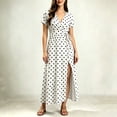 thumbnail image 4 of Busydd Womens Polka Dot Fall Maxi Dress Fashion Elegant V Neck Short Sleeve Long Dress Casual Flowy Slit Homecoming Dresses S, 4 of 5