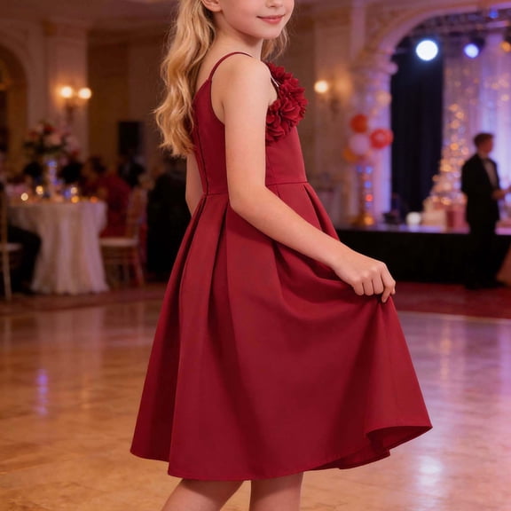 Kids Girls Dresses Red Dress Sleeveless Birthday Dress Girls Graduation Gift 7-8 Years