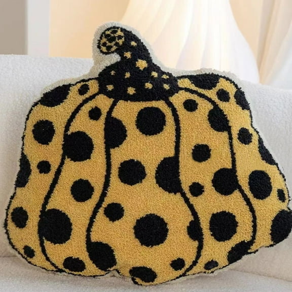 18x18 Inch Polka Dot Pumpkin Throw Pillow - Halloween Plush Cushion for Couch, Bed, and Home Decor, Perfect Fall Decoration for Living Room or Bedroom