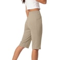 thumbnail image 5 of Women's 14" Bermuda Shorts Knee Length High Waisted Stretchy Long Shorts with Pockets Athletic Casual Summer ,S,#01 Khaki, 5 of 8