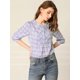 thumbnail image 3 of Allegra K Blusa Top Ligera Manga Larga A Cuadros Casual Para Mujer Azul L Unique Bargains Blusa, 3 of 6
