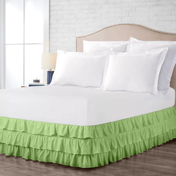 King Size Tailored Drop Multi Ruffled Solid Bed Skirt with Adjustable Elastic Belt Microfiber Fabric Fade & Wrinkle Resistant Bed Frame Cover Easy to Fit & Care (12 Inch Drop, Sage)