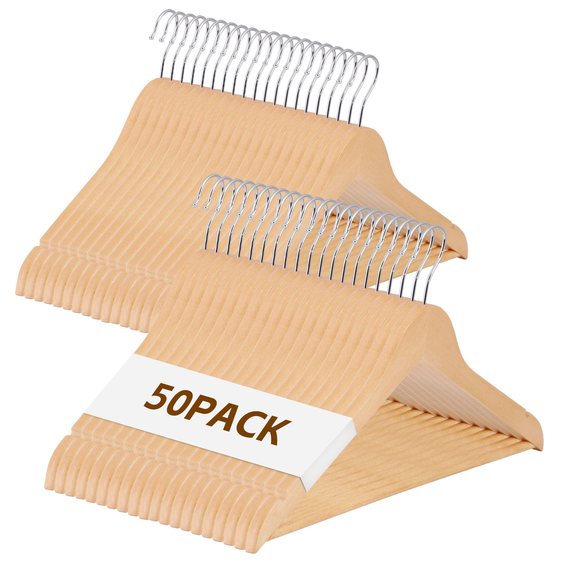 ZENSTYLE Wooden Hangers 50 Pack Suit Coat Hangers with 360° Rotatable Hook Non Slip