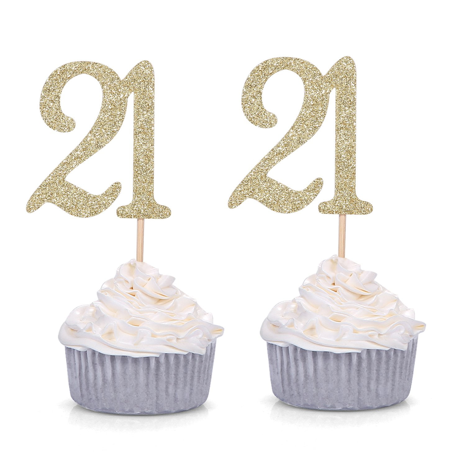 Set Of 24 Golden Number 21 Cupcake Toppers 21st Birthday Celebrating 