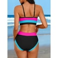 thumbnail image 3 of Attraco Women High Waisted Bikini Sets Sporty Color Block Two Piece Swimsuit Scoop Neck Bathing Suits Shoulder Straps Swimwear, 3 of 7