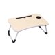 thumbnail image 2 of Escritorio plegable CLLC para portátil, de madera negra, con portavasos y asa, ideal para trabajar, leer, escribir, comer y ver películas en la cama, el sofá o el suelo (C, Beige)., 2 of 7