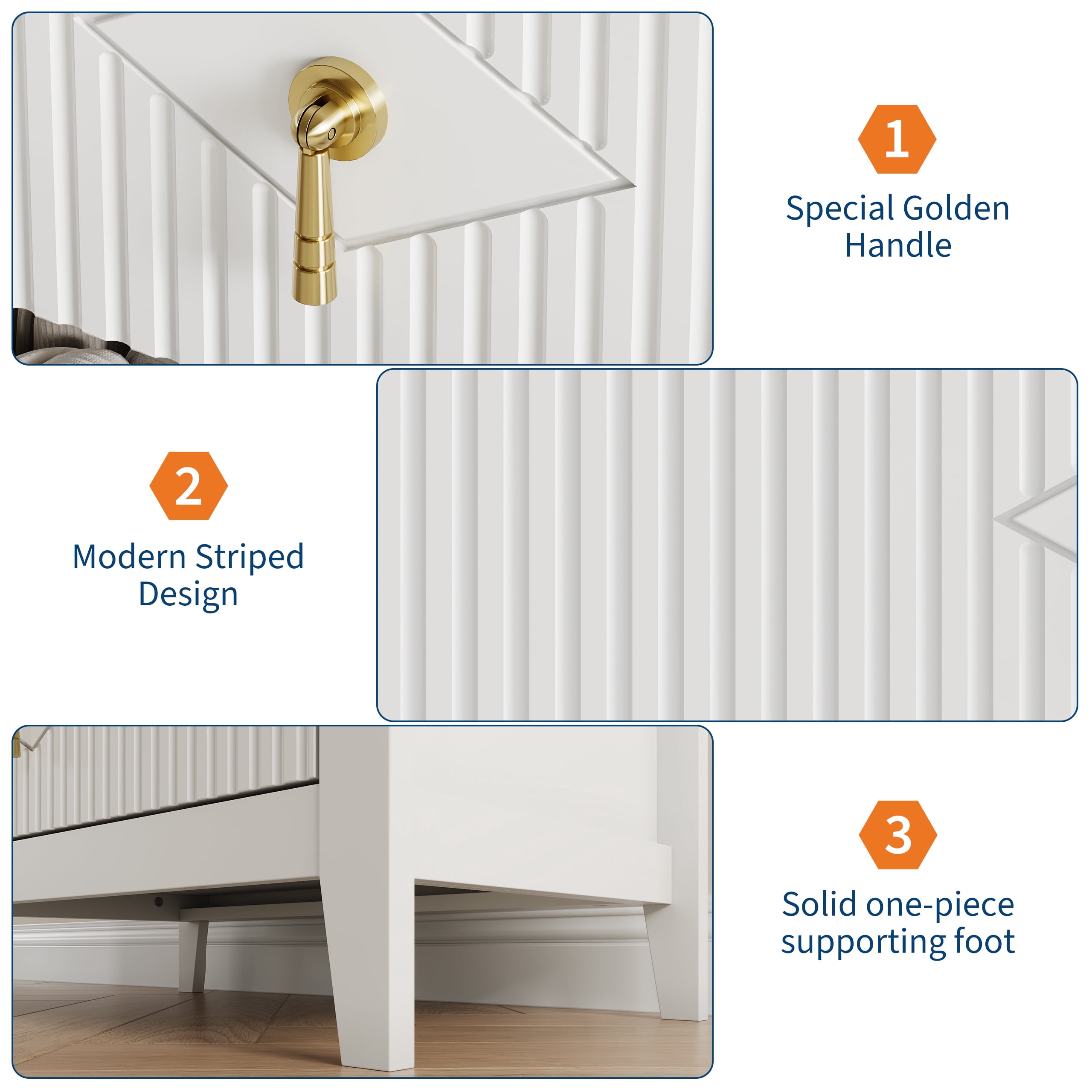 White Fluted Dresser for Bedroom, 32 Inch Wide Nightstand with Large Drawer, 3 Drawer End Table for Bedroom, Living Rooms, Offices, and Entryways