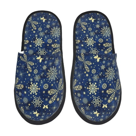 Balery Dark Blue Christmas Slient Indoor Furry Fleece Comfort House Shoes Soft Non-Slip Home Shoes Cotton slippers House Slippers-- Medium