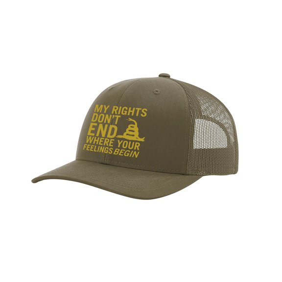 My Rights Don't End Where Your Feelings Begin Mesh Back Snake Trucker Cap, Loden