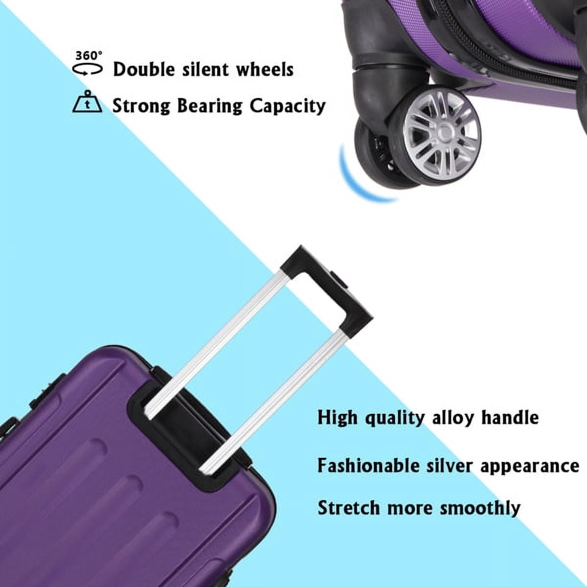 Cotinse 3 Piece Luggage Sets Hardshell Lightweight Suitcase with TSA Lock Spinner Wheels,Purple