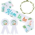 thumbnail image 2 of Dinosaur Baby Shower Decorations Pastel, Dino Mom to Be Maternity Sash Mom Dad to Be Button Pin Flower Crown Headband for Dinosaur Hatching Soon Baby Shower Gender Reveal Decorations, 2 of 3