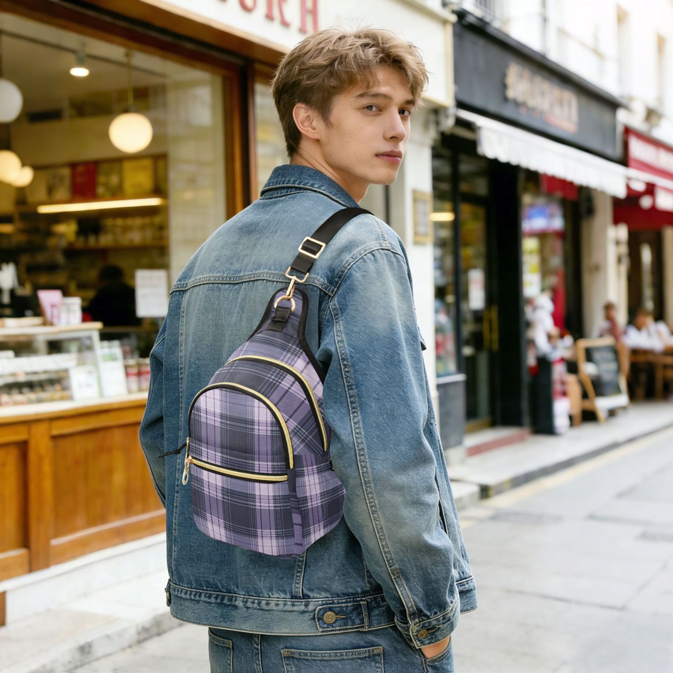 Crossbody Sling Bag for Women Shoulder Purse Trendy Daypack with Adjustable Strap Light Purple Tartan