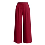 Pounoo Palazzo Pants for Women Elastic High Waist Button Accent Pants for Modern Chic Timeless Elegance Lightweight Airy All-Season Trousers Gift