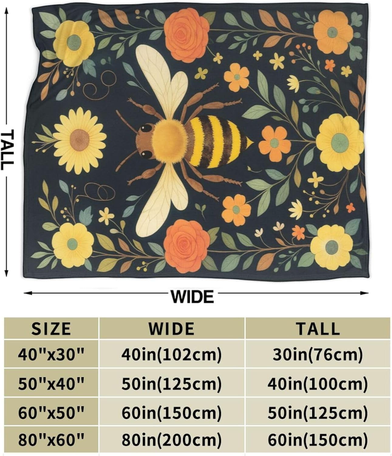 Bee Blanket Gifts for Women Women Bee Flower Blanket Soft Flannel Cozy Fleece Fuzzy Plush Warm Bedding Stuff for Users Adults 60 x 80 Inch