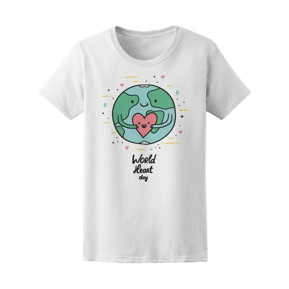 World Heart Day Cute Earth Globe T-Shirt Women -Image by Shutterstock, Female XX-Large