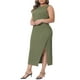 thumbnail image 4 of Agnes Orinda Women's Plus Size Elegant Knit Slit Tank Midi Ruched Sleeveless Summer Bodycon Dresses Army Green 3X, 4 of 6