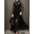thumbnail image 6 of Womens Elegant Black Lace Long Dress, V-Neck, Long Sleeve, Button Front, 6 of 11