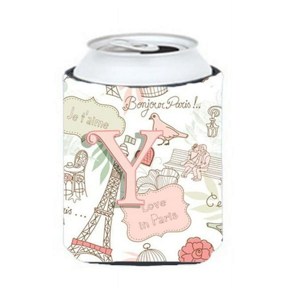 Letter Y Love In Paris Pink Can & Bottle Hugger