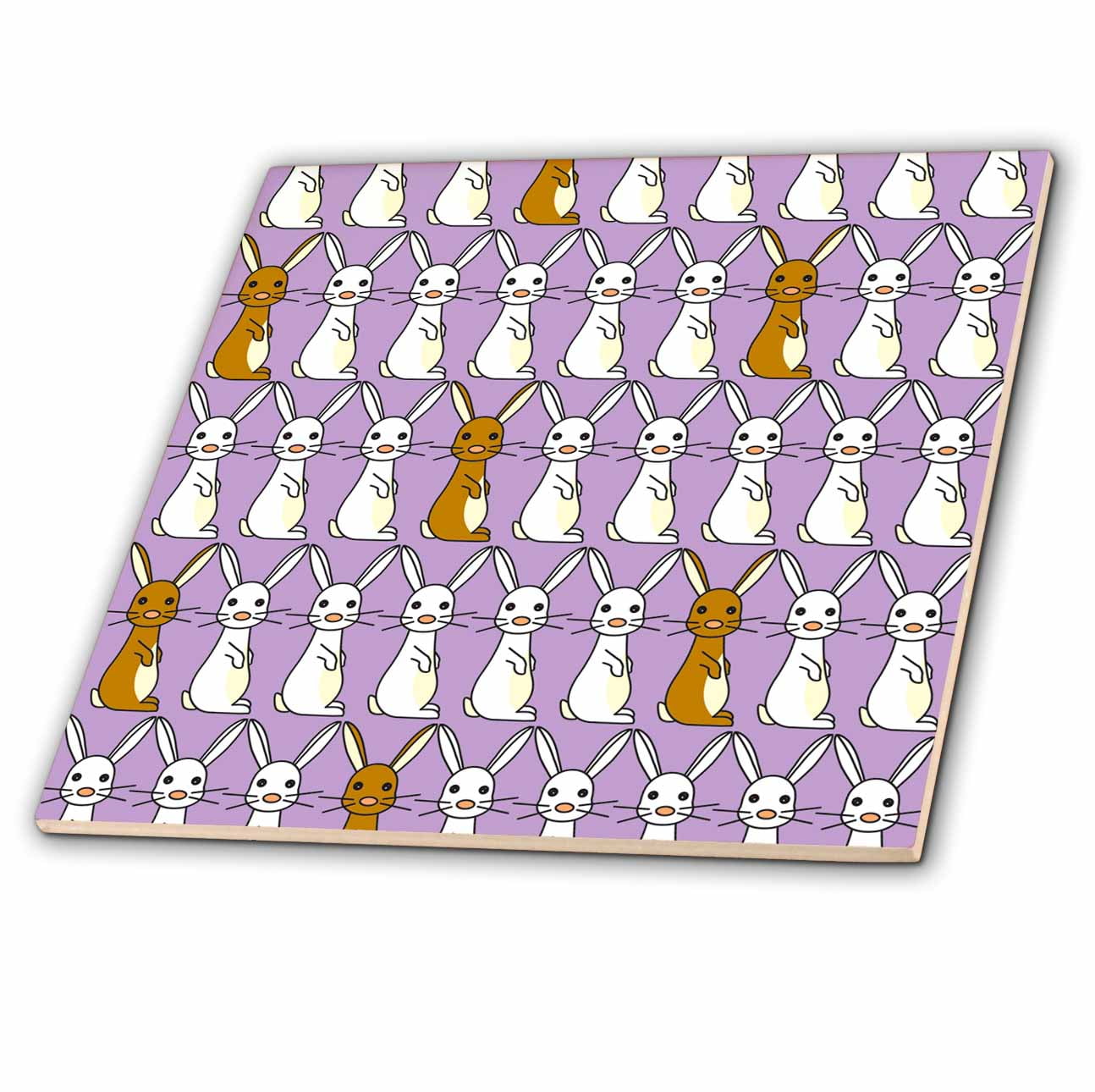 4-Inch 3dRose ct_12161_1 Cute Bunny Parade Purple Ceramic Tile