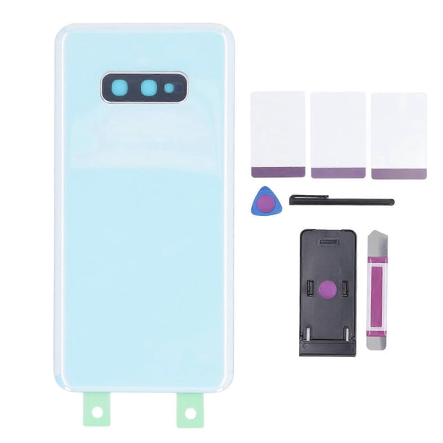 Rear Back Glass Door Cover Replacement with Pre Installed Camera Lens Pre Installed Tape Stylus Phone Holder Tools for Galaxy S10e White