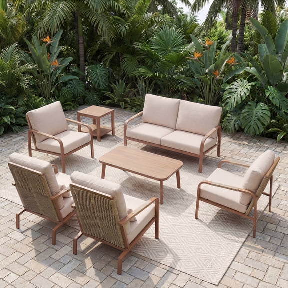 5-Piece Rattan Conversation Set, Outdoor Sofa with Side Table & Waterproof Cushions, All-Weather Patio Furniture for Balcony, Porch