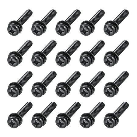 

M6 x 30mm Carbon Steel Phillips Pan Head Machine Screws Bolts Combine with Spring Washer and Plain Washers 20 pcs