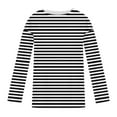 thumbnail image 5 of Aueoeo Womens Basic Stripe Shirts Classic Long Sleeve Round Neck Tee Solid Color Fall Tops Outfits Clothes for Ladies, 5 of 5