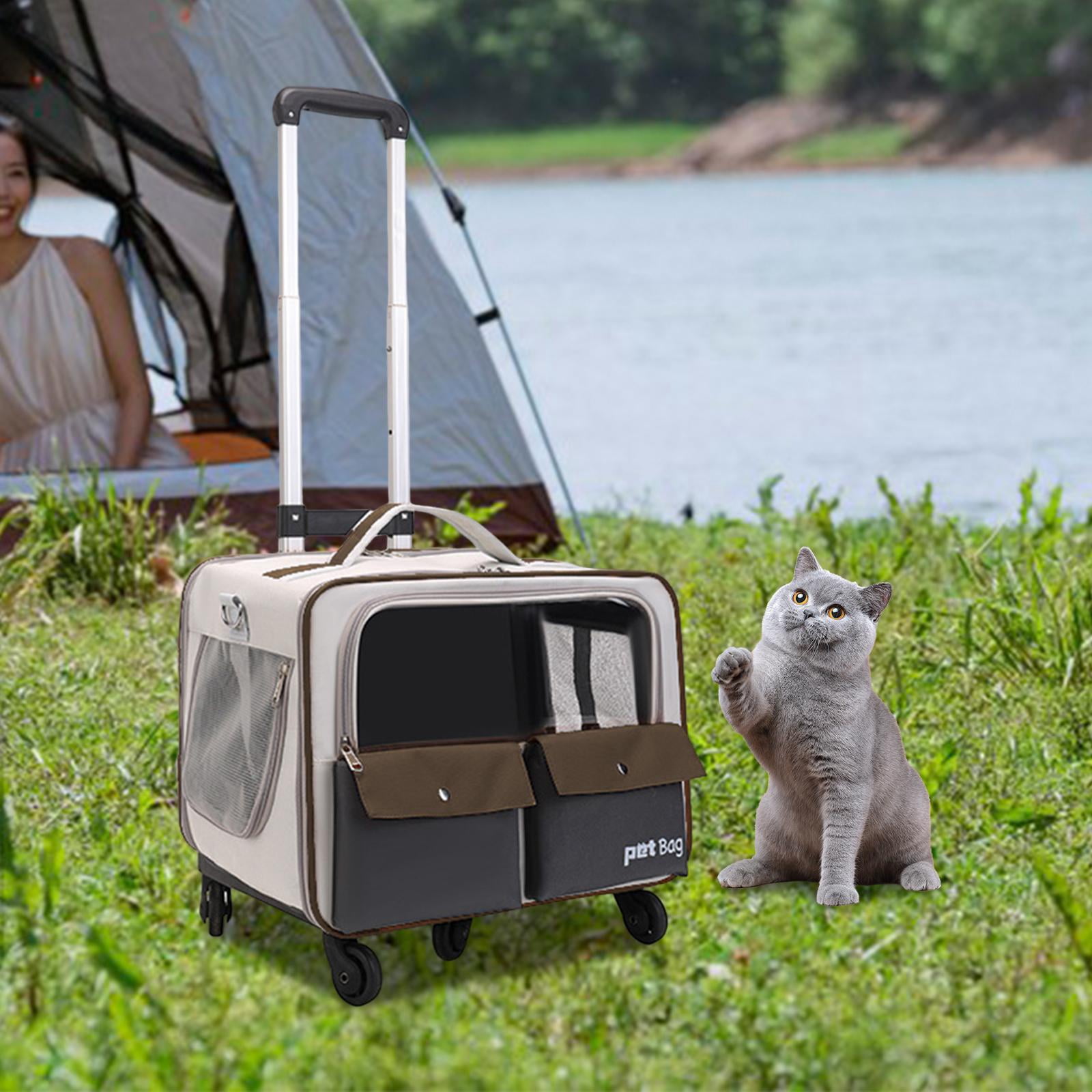 Serenable Cat Trolley Bag Pet Carrier Portable Smooth Zipper Transparent Window Dog Backpack, Pet Travel Bag for Cats Puppy Kitten Dogs Coffee Color