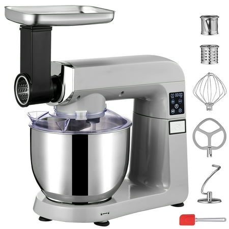 

BENTISM Stand Mixer Tilt-Head Dough Mixer w/Grinder Stuffer Slicer 7L 450W 6-Speed