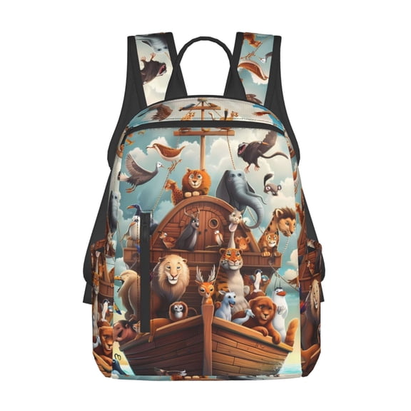 Defioc Animal Filled Noahs Ark Pattern Travel Laptop Backpack,Lightweight Backpack Travel Hiking Daypack Backpack Work Bag for Men Women