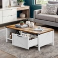 thumbnail image 4 of ModFusion 46"x23" Farmhouse Wood Coffee Table with Sliding Drawer Storage and Open Storage, Rectangle Cocktail Center End Table for Living Room, Home Office, White & Brown, 4 of 8