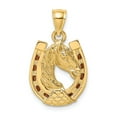thumbnail image 1 of FB Jewels 14K Yellow Gold Horse Head In Horseshoe with Stained Glass Brown Accents Pendant, 1 of 4