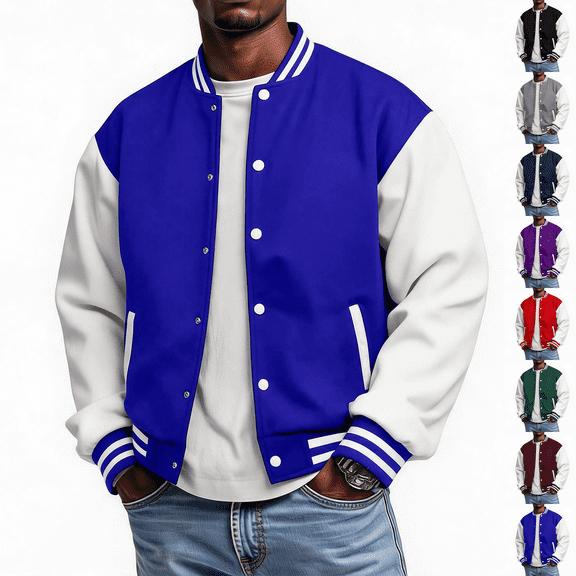Men's Fashion Varsity Jacket Causal Slim Fit Cotton Letterman Baseball Bomber Jackets