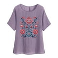 thumbnail image 1 of Vestidos Casuales Para Mujer, Blusas De Mujer De Moda Camisetas estampadas de moda para mujer, blusas casuales de lino holgadas de manga corta con cuello redondo y raglán, 1 of 4