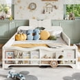 thumbnail image 3 of HOQBN Full Size Kids Platform Bed with Surround Guardrails, Cute Bowknot Shaped Headboard & Built-in Side Bookshelf, Wood Finish Floor Bed Beige, 3 of 9