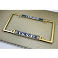 thumbnail image 5 of [Officially Licensed Product] - U.S. Navy Veteran with Eagle, Anchor Logo - Domed Custom-Made Personalized Narrow (Thin) Top 4 Hole Metal Car License Plate Frame with Free caps - Gold (Qty:1 Frame), 5 of 7