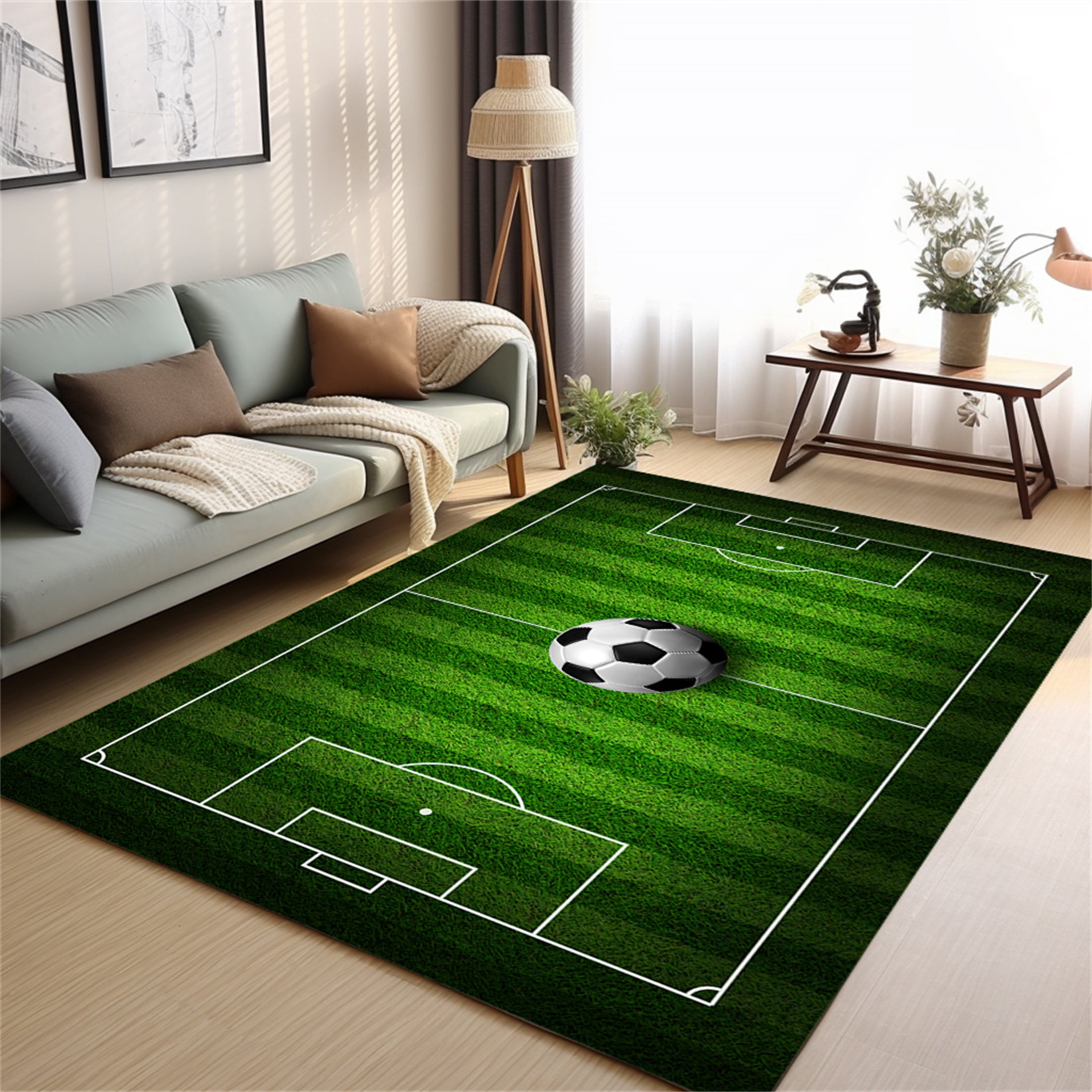 Osimiccp Soccer Rug, Non-Slip Sports Field Rug for Bedroom or Living Room, 5' x 7'