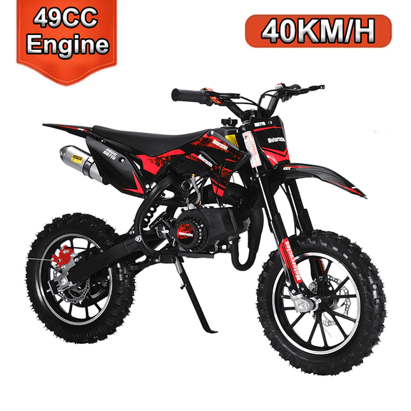 49CC Kids Dirt Bike,2-Stroke Gas Powered Off Road Dirt Bike for Kids Gas Power Motocross, Off Road Mini Motorcycle, Children Pocket Motorbike with Dual Front Rear Disc Brakes