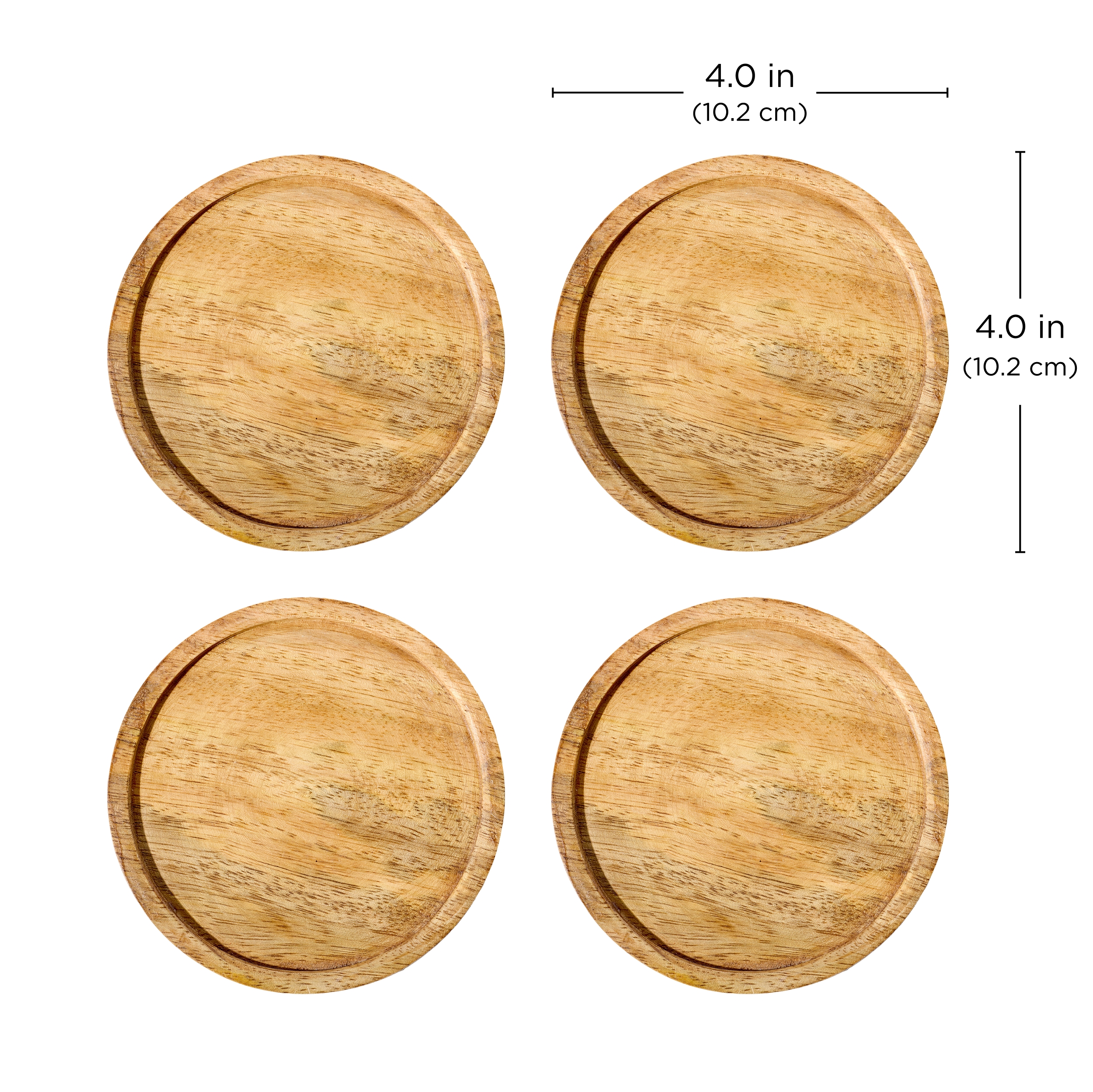 Kamenstein 4 Piece Round Acacia Coaster Set with Recessed Center