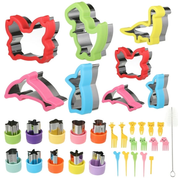 Wrea 34pcs Mini Cookie Sandwich Cutters for Kids Lunch Plastic, Vegetable Fruit Molds